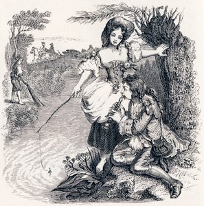 Fiskarna och herden som spelar flöjt - Fables av La Fontaine av Grandville
