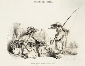 Karikatyr av fåglar från Album des betes av Jean-Ignace-Isidore Gerard, känd under pseudonymen Jean-Jacques eller J. J. Grandville (1803-1847), och Wilhelm von Kaulbach (1805-1874), Paris av Grandville