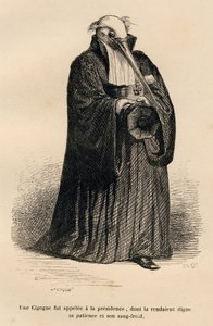 Stork i domare. Miniatyrer illustrerade av JJ Granville. Gravyr signerad Caque i delen med titeln "Criminal Court of Animal Justice" skriven av Emile de La Bedolliere i "Scener från djurens privata och offentliga liv". Paris, J. Hetzel och Paulin