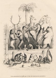 Samtal mellan djur. Miniatyrer illustrerade av JJ Granville. Gravyr signerad Breviere i prologen med titeln "Parlamentary Summary" skriven av PJ Stahl i "Scener ur djurens privata och offentliga liv". Paris, J. Hetzel och Paulin av Grandville