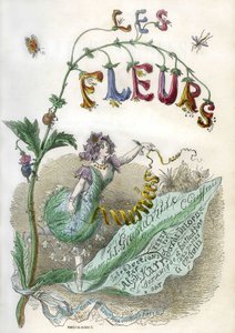 Frontispice till boken "Les Fleurs animees", illustrerad av Grandville, gravyr i färg med stencil. Gonet Utgåva 1857