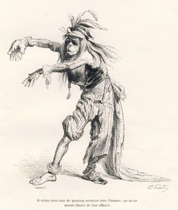 Så många djurpassioner uppstod hos människan, att man inte skulle tvivla på deras affinitet. Vinjetter illustrerade av JJ Granville. Gravyr signerad Porret i delen med titeln "Voyage of an African lion in Paris" skriven av Honore de Balzac i "Scen