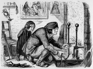 La Fontaines fabel (av Jean de La Fontaine) : bonden och huggormen, gravyr av J.J. Grandville, ca 1838-40