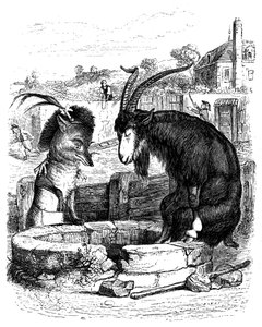 Le fox et le goat: fabel av La Fontaine illustrerad av Grandville.