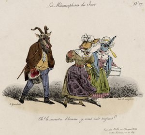 Les Metamorphoses du Jour, nr 27 (handfärgad litho) av Grandville