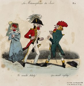 Les Metamorphoses du Jour, nr 8 (handfärgad litho) av Grandville