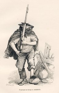 Vargen är på sin vakt. Illustrerade vinjetter av JJ Granville. Gravyr signerad Andrew, Best och Leloir i delen "Voyage d
