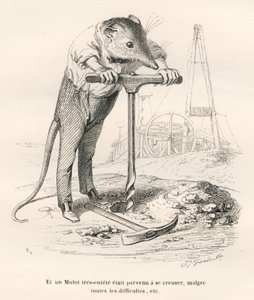 Mulot perforerar marken. Illustrerade vinjetter av JJ Granville. Gravyr signerad Breviere i delen "Souvenirs d
