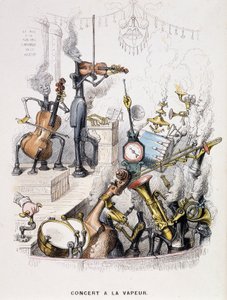 Musiker förvandlades till maskiner och ger en "" Concert à la steam"" - i "" Un autre monde"" av Grandville, sent 1800-tal. av Grandville