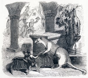 Fladdermusen och de två vesslorna - Fables av La Fontaine av Grandville