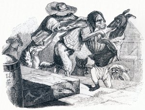 Hunden som bär husbondens mun på halsen - Fables av La Fontaine av Grandville