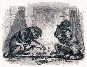 Åsnan och katten (Le singe et le chat) - Fabler av La Fontaine av Grandville