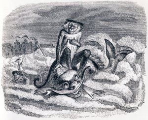 Åsnan och delfinen (Le singe et le dauphin) - Fabler av La Fontaine av Grandville