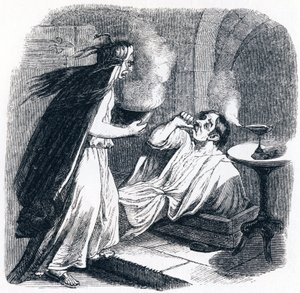 Den berusade mannen och hans fru - Fabler av La Fontaine av Grandville
