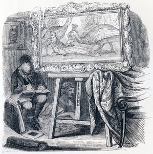 Jay pryder med påfågelfjädrar (Le geai pare des plumes du paon) - Fables av La Fontaine av Grandville