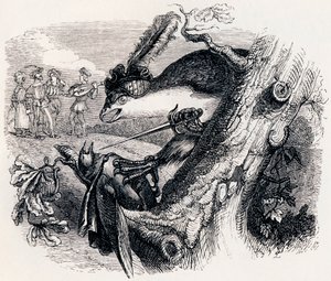 Draken och näktergalen (Le milan et le rossignol) - Fabler av La Fontaine av Grandville
