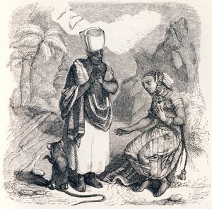 Musen är metamorfoserad som en flicka - Fables av La Fontaine av Grandville