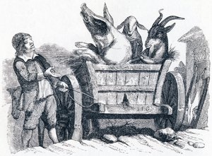Grisen, geten och fåret (le cochon, la chèvre et le mouton) - Fabler av La Fontaine av Grandville