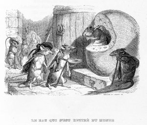 Råttan som drog sig tillbaka från världen - i "" Fables"" de La Fontaine, ill. av Grandville av Grandville