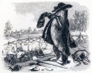 Vargen som blir herde (Le loup devenu berger) - Fables av La Fontaine av Grandville
