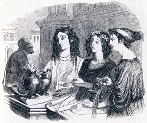 testamentet förklarat av Aesop - Fables av La Fontaine av Grandville