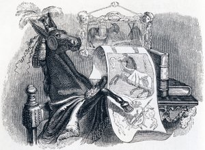 mulan som skryter om sin släktforskning (Le mulet se vantant de sa genealogie) - Fables av La Fontaine av Grandville