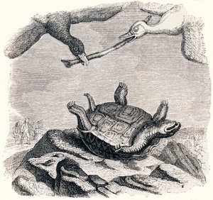 sköldpaddan och de två änderna - Fables av La Fontaine av Grandville