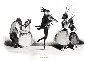 Ett par hundar, från Les Metamorphoses du Jour-serien av Grandville