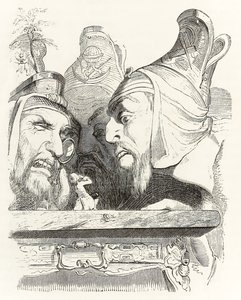 Gulliver inspekteras av invånare i Brobdingnag, från Gullivers Travels av Jonathan Swift av Grandville