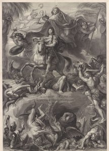 Allegoriskt ryttarporträtt av Ludvig XIV, kung av Frankrike av Gérard Edelinck