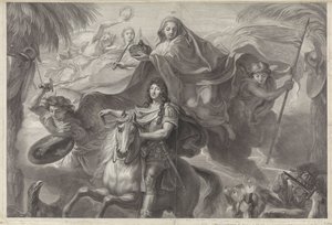 Allegoriskt ryttarporträtt av Ludvig XIV, kung av Frankrike av Gérard Edelinck