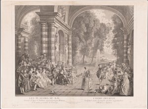 Elegant företag på en terrass med utsikt över en park Les Plaisirs du Bal (titel på objekt) av Gérard Jean Baptiste Scotin (II)