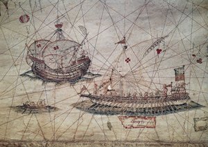 Galär och portugisisk karavel, detalj från Medelhavets sjökort