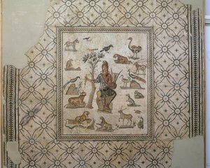 Orpheus omgiven av djur, polykrom mosaik av Greco Roman Greco Roman