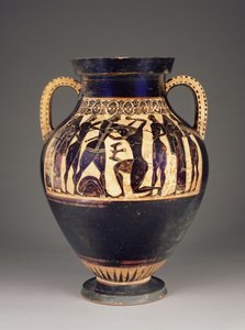 Atensk atisk svartfigurs amfora tillskriven Lydos med Theseus som dödade Minotauren, 550-40 f.Kr. (terrakotta)
