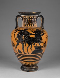 Atensk attisk amfora med svart hals med Herakles och kentaur, c.480-60 f.Kr. (terrakotta)