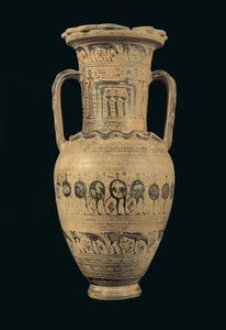 Attisk amfora, sen geometrisk II B-period (720-700 f.Kr.) (målad lera) av Greek