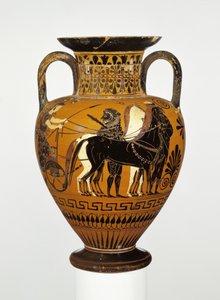 Attisk halsamfora med svart figur och Herakles apotheos, ca 530-20 f.Kr. (terrakotta)
