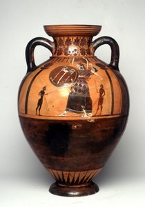 Svart figurvas föreställande Athena med sköld och spjut, 550 f.Kr. (keramik) av Greek