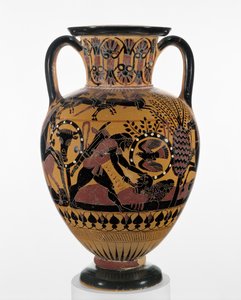 Chalcidian svart-figur hals amfora med Odysseus dödar en thrakier, c.540 BC (terrakotta)