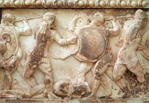 Gigantomachy (strid mellan gudar och jättar) (relief, fris, 525 f.Kr.) av Greek