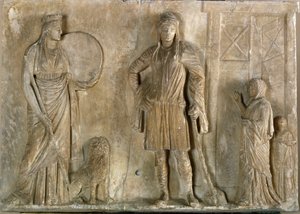 Grekisk konst: "" frygiska gudomliga Cybele och Attis, hans son och älskare"" Marmorrelief från 200-talet f.Kr. Museo Archeologico, Venedig av Greek