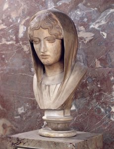 Huvudet på en kvinna känd som Aspasia of Miletus (marmor)