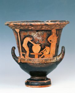 Krater som visar scen av keramiker på jobbet under Athenas blick, rödfigurkeramik från Sicilien, Italien, Magna Graecia, 500-talet f.Kr. (röd keramik) av Greek