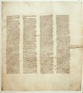 Sida av Johannesevangeliet. Grekiska Codex är känd som Codex Sinaiticus mellan 330 och 350. London Bible Society