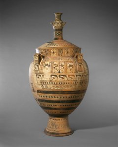 Terrakottakrater med lock översatt av en liten hydria, ca. 750–740 f.Kr. (terrakotta)