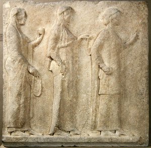 The Three Graces, relief från The Passage of the Theores, från Thasos, c.470 f.Kr. (marmor) av Greek
