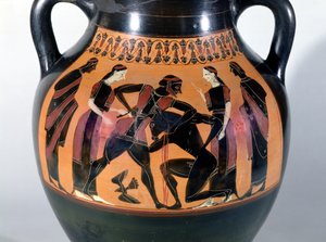 Theseus Fighting the Minotaur, detalj från en attisk svartfigurs amfora (keramik)