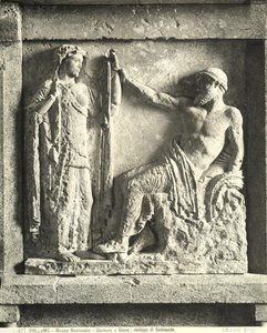 Zeus och Hera, metop från Temple E i Selinunte, Sicilien (marmor) (s/v foto) av Greek