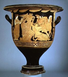 Attisk klockkrater med röd figur som föreställer Boreas med Oreithya (keramik) av Greek